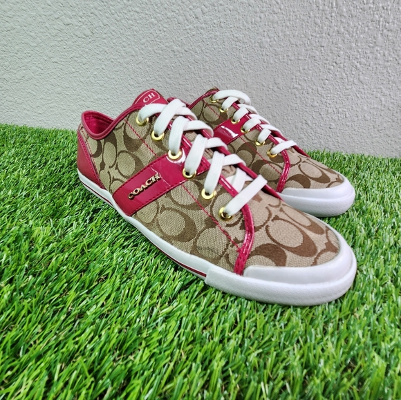 Coach Signature C Canvas Pink Patent Leather Sneakers Women’s Size 11 - Picture 7 of 12